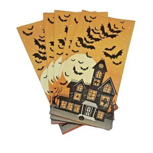 Halloween Treat Bags Vintage Haunted House Bats Orange Paper Candy Sacks Lot 5